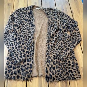 Peyton Primrose Brown Black Fawn‎ Cheetah Print Open Front Cardigan Size Small